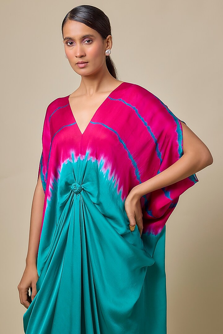 Green Silk Satin Georgette Front-Knot Leheriya Tunic Set by Stephany at Pernia's Pop Up Shop