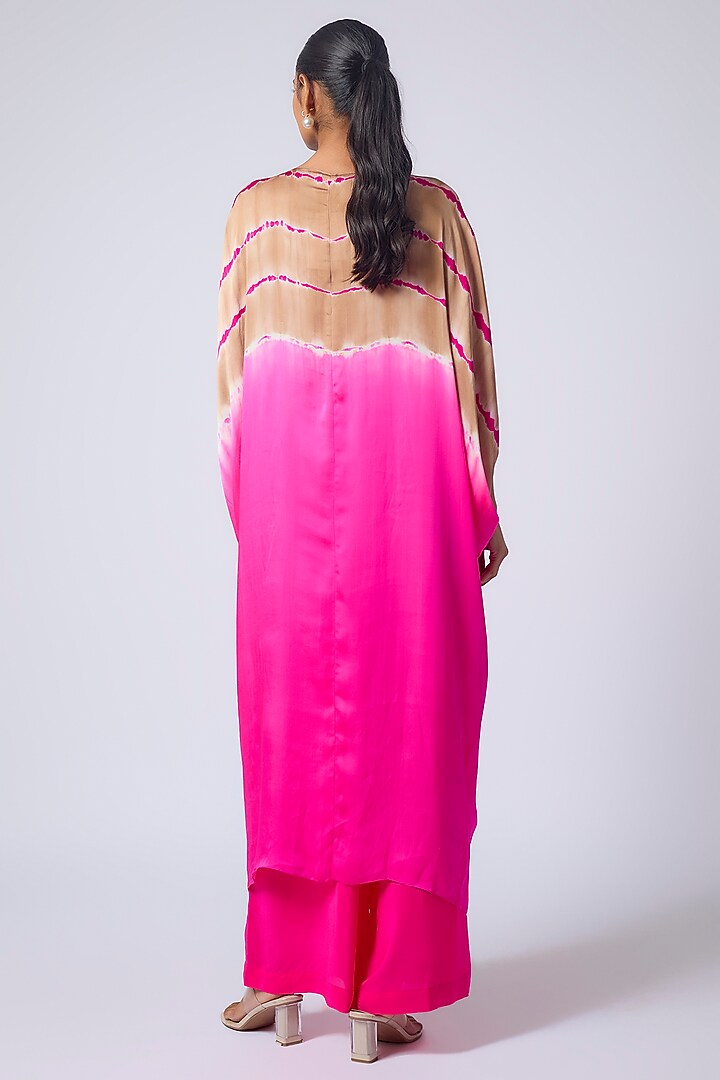 Pink Silk Satin Georgette Leheriya Printed Tunic Set by Stephany at Pernia's Pop Up Shop