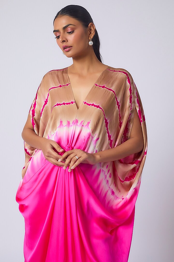 Pink Silk Satin Georgette Leheriya Printed Tunic Set by Stephany at Pernia's Pop Up Shop