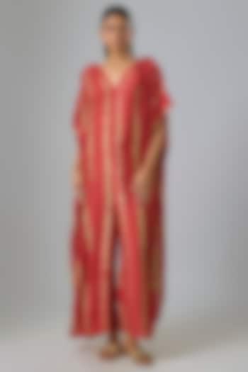 Red Cotton Silk Leheriya Jumpsuit by Stephany at Pernia's Pop Up Shop