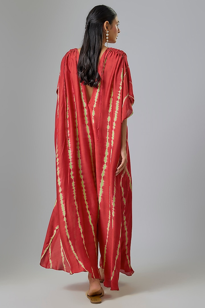 Red Cotton Silk Leheriya Jumpsuit by Stephany at Pernia's Pop Up Shop