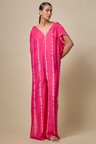 Pink Cotton Silk Leheriya Jumpsuit by Stephany