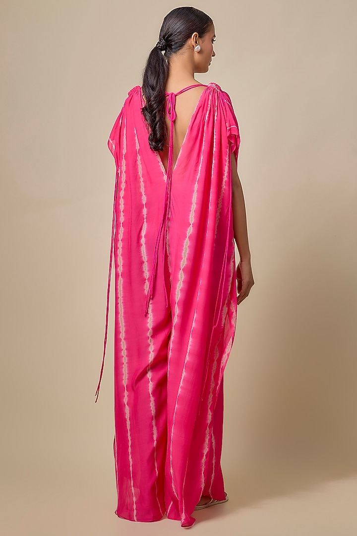 Pink Cotton Silk Leheriya Jumpsuit by Stephany at Pernia's Pop Up Shop