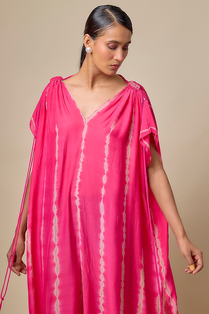 Pink Cotton Silk Leheriya Jumpsuit by Stephany at Pernia's Pop Up Shop