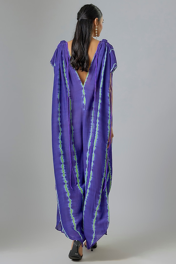 Purple Cotton Silk Leheriya Jumpsuit by Stephany at Pernia's Pop Up Shop