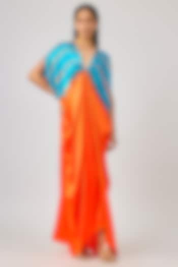 Orange Silk Lycra Satin Leheriya Kaftan Cocktail Dress by Stephany at Pernia's Pop Up Shop