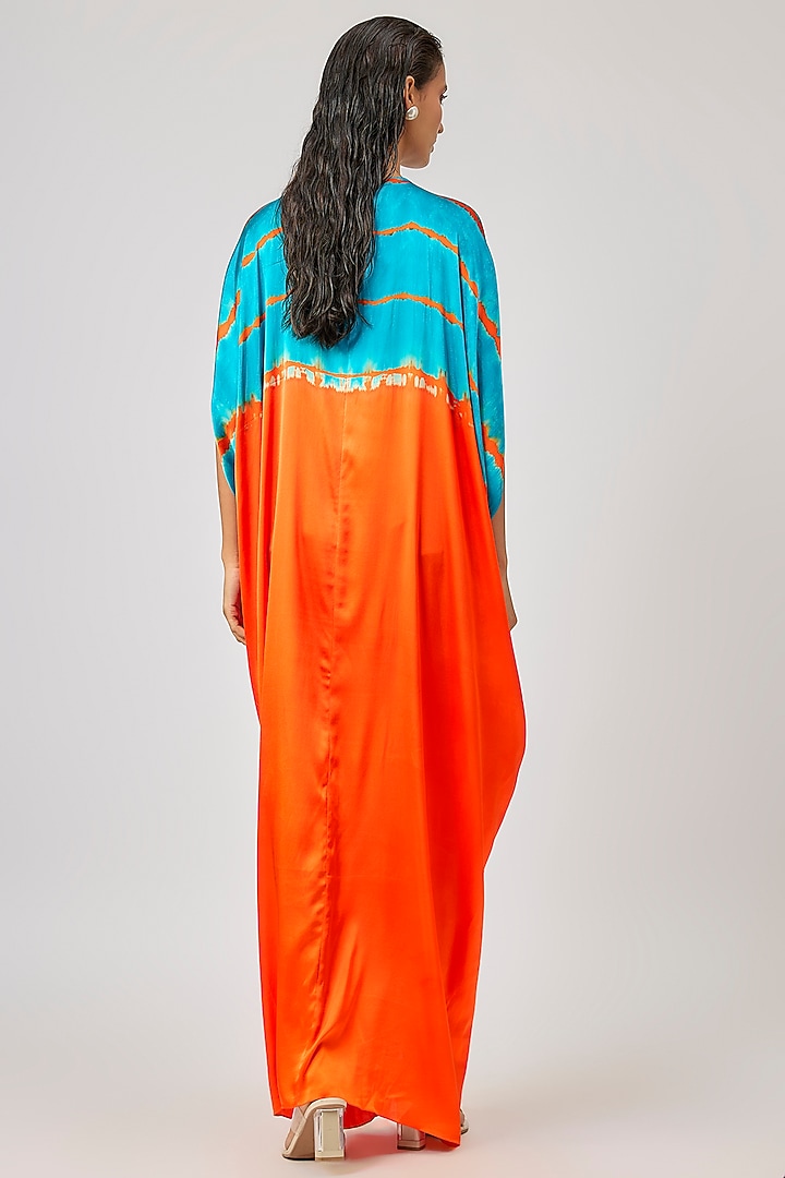 Orange Silk Lycra Satin Leheriya Kaftan Cocktail Dress by Stephany at Pernia's Pop Up Shop