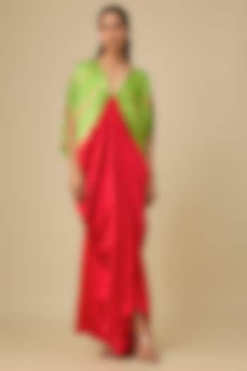 Red Silk Lycra Satin Leheriya Kaftan Cocktail Dress by Stephany at Pernia's Pop Up Shop