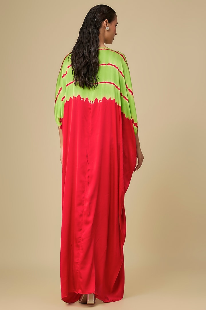 Red Silk Lycra Satin Leheriya Kaftan Cocktail Dress by Stephany at Pernia's Pop Up Shop