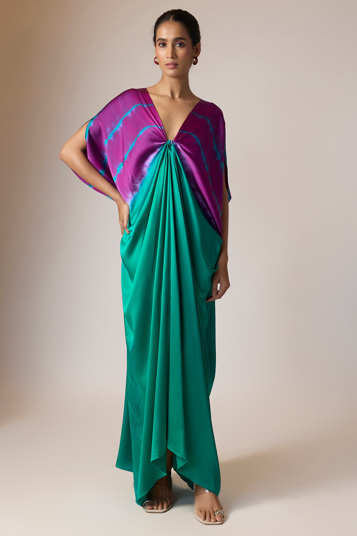 Stephany Sea Green Silk Lycra Satin Kaftan