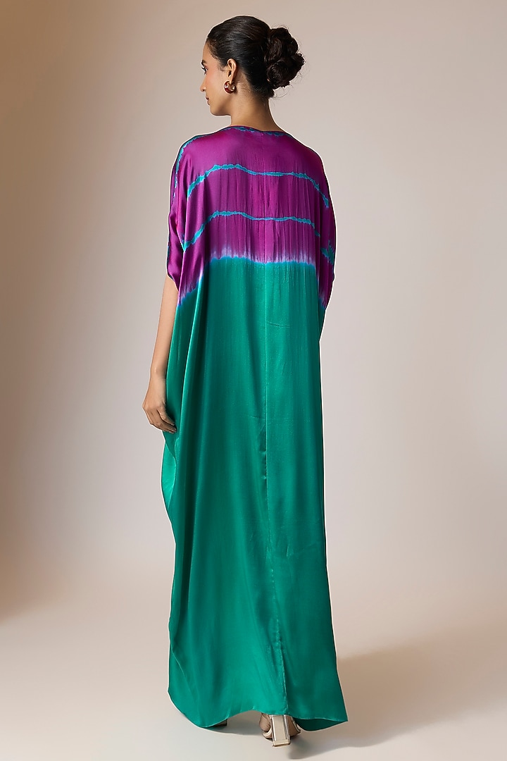 Sea Green Silk Lycra Satin Kaftan by Stephany at Pernia's Pop Up Shop