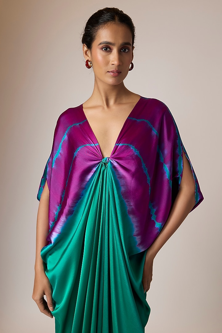 Sea Green Silk Lycra Satin Kaftan by Stephany at Pernia's Pop Up Shop