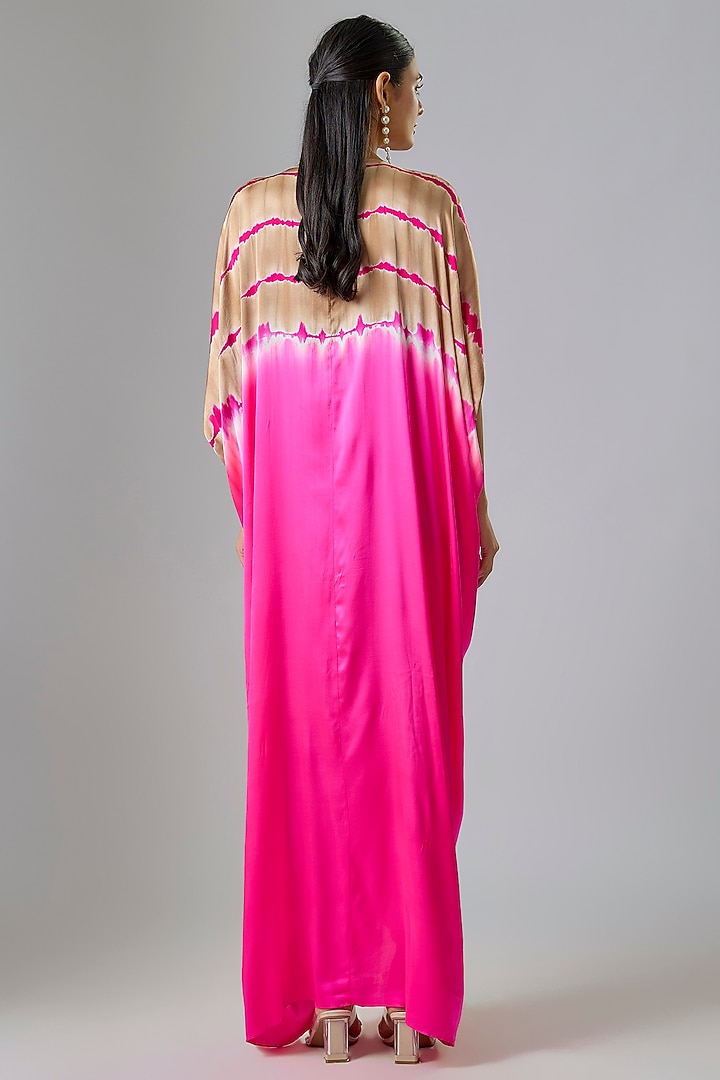 Pink Silk Lycra Satin Leheriya Top-Knot Kaftan Dress by Stephany at Pernia's Pop Up Shop