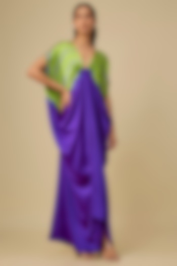 Purple Silk Lycra Satin Leheriya Kaftan Cocktail Dress by Stephany at Pernia's Pop Up Shop