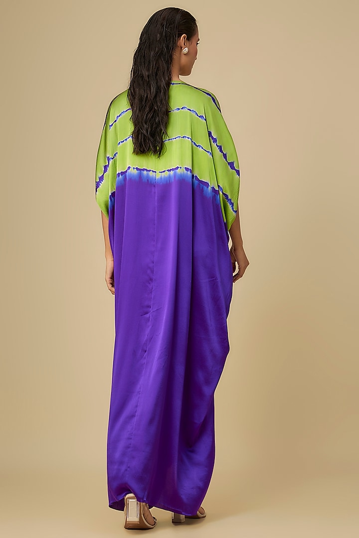 Purple Silk Lycra Satin Leheriya Kaftan Cocktail Dress by Stephany at Pernia's Pop Up Shop