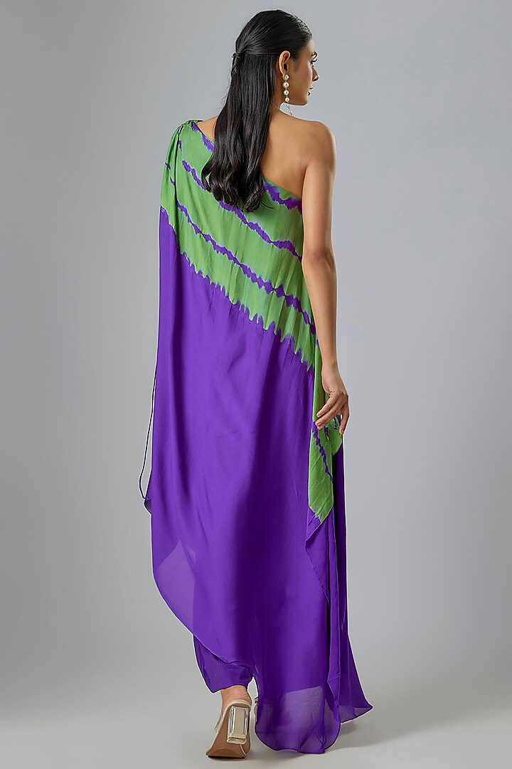 Purple Silk Satin Georgette Leheriya Tunic Set by Stephany at Pernia's Pop Up Shop