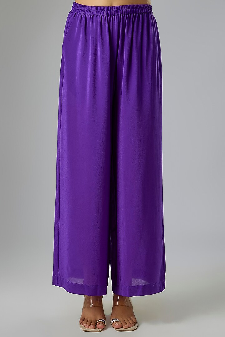 Purple Silk Satin Georgette Leheriya Tunic Set by Stephany at Pernia's Pop Up Shop