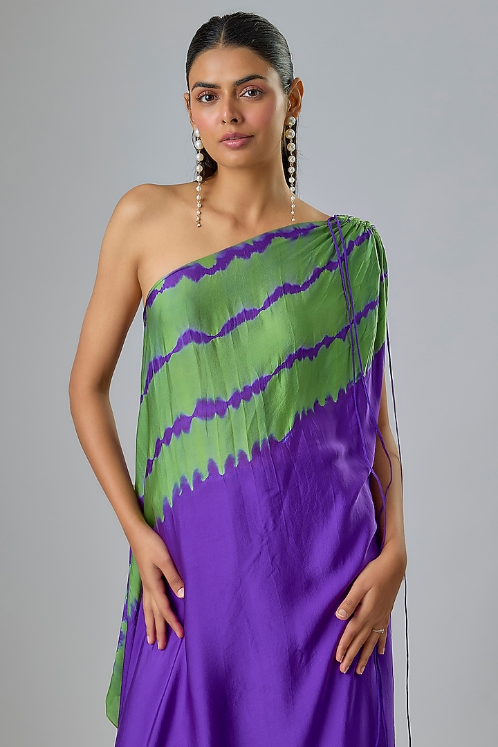 Purple Silk Satin Georgette Leheriya Tunic Set by Stephany at Pernia's Pop Up Shop