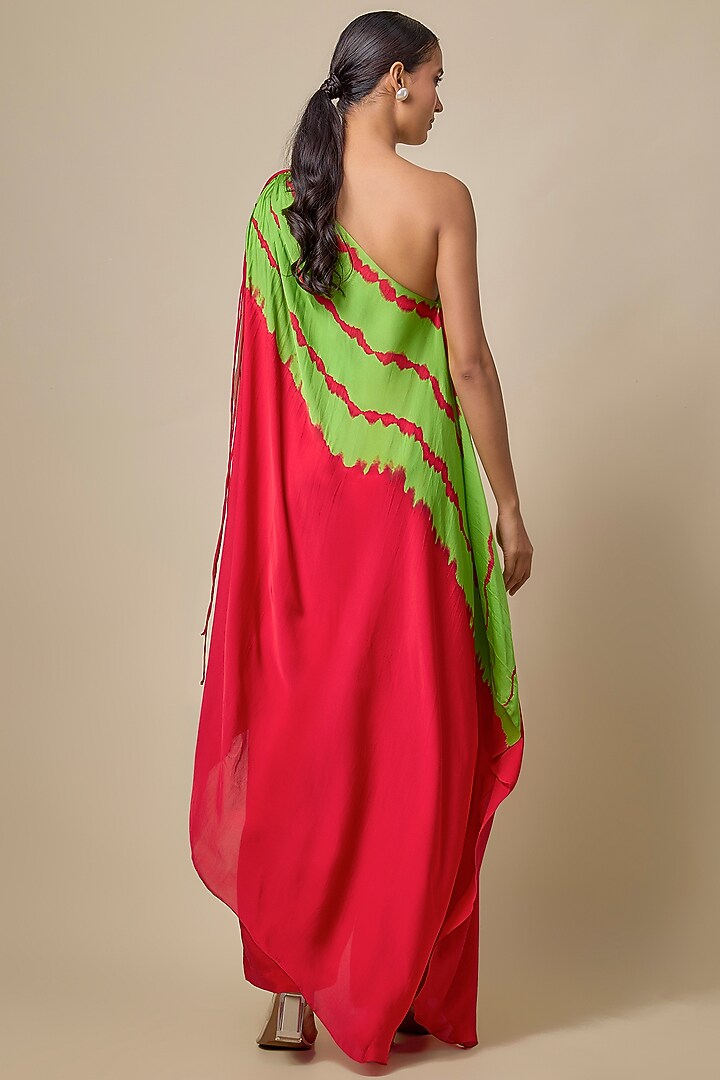 Red Silk Satin Georgette Leheriya Tunic Set by Stephany at Pernia's Pop Up Shop