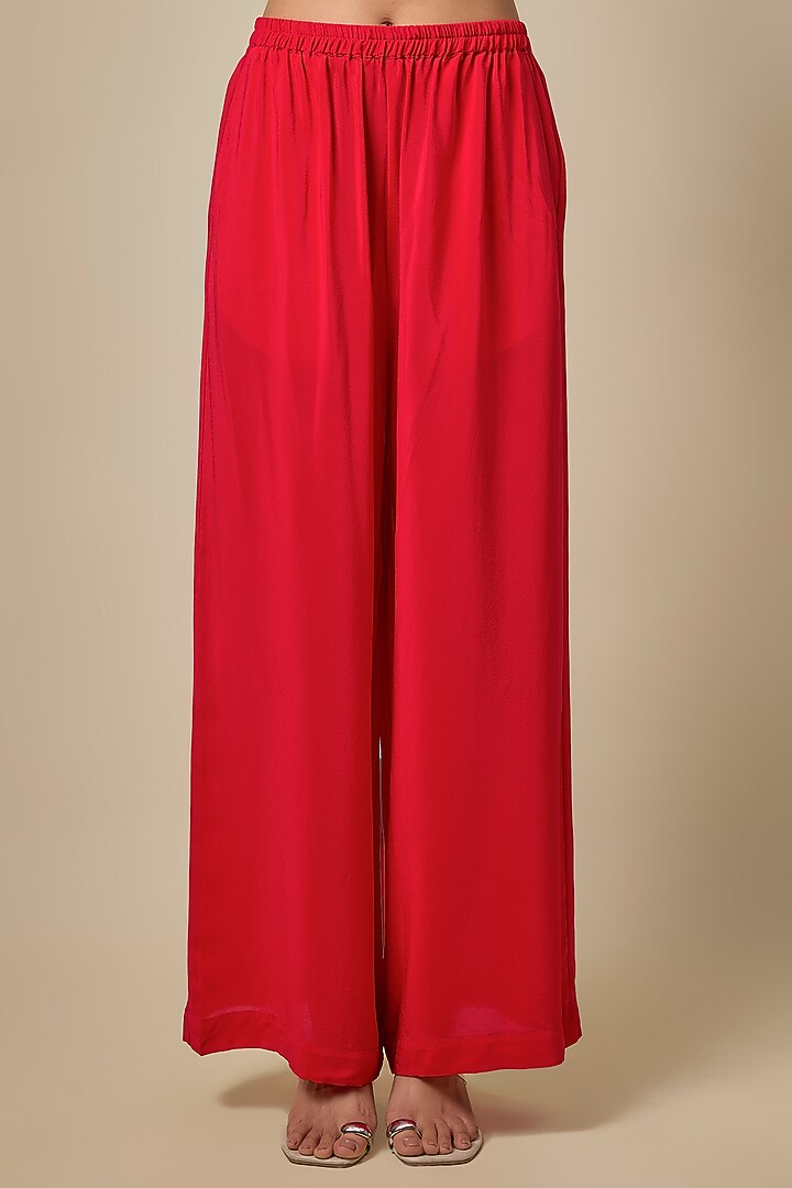 Red Silk Satin Georgette Leheriya Tunic Set by Stephany at Pernia's Pop Up Shop