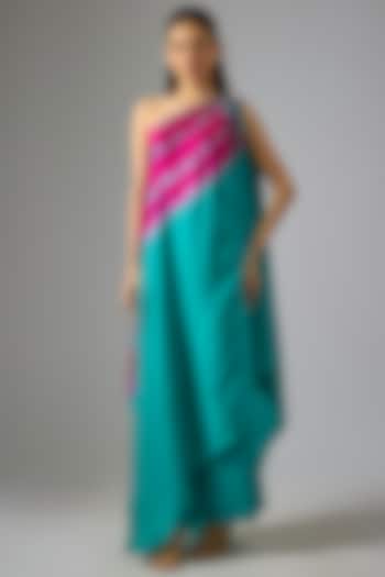 Green Silk Satin Georgette Leheriya Tunic Set by Stephany at Pernia's Pop Up Shop