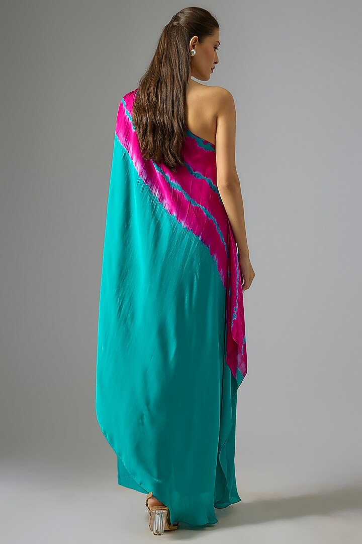 Green Silk Satin Georgette Leheriya Tunic Set by Stephany at Pernia's Pop Up Shop