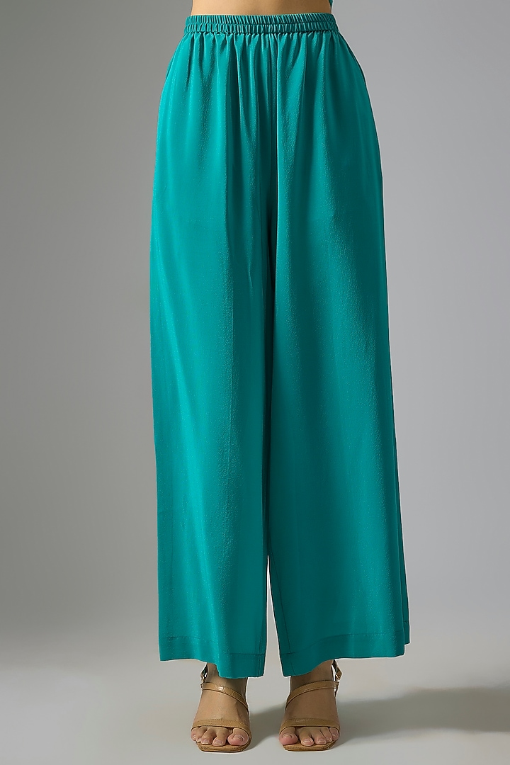 Green Silk Satin Georgette Leheriya Tunic Set by Stephany at Pernia's Pop Up Shop