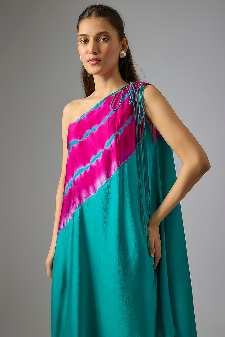 Green Silk Satin Georgette Leheriya Tunic Set by Stephany at Pernia's Pop Up Shop
