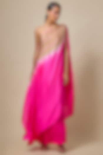 Pink Silk Satin Georgette Leheriya Tunic Set by Stephany at Pernia's Pop Up Shop