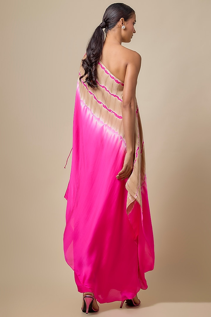 Pink Silk Satin Georgette Leheriya Tunic Set by Stephany at Pernia's Pop Up Shop