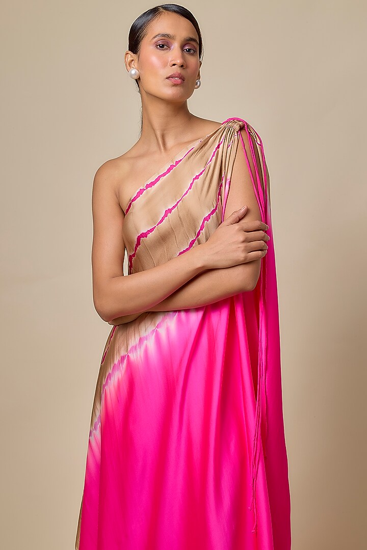Pink Silk Satin Georgette Leheriya Tunic Set by Stephany at Pernia's Pop Up Shop