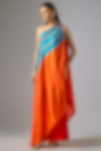 Orange Silk Satin Georgette Leheriya Tunic Set by Stephany at Pernia's Pop Up Shop