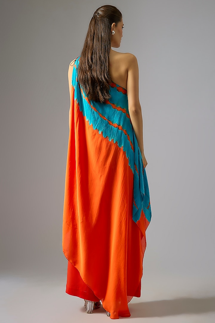 Orange Silk Satin Georgette Leheriya Tunic Set by Stephany at Pernia's Pop Up Shop