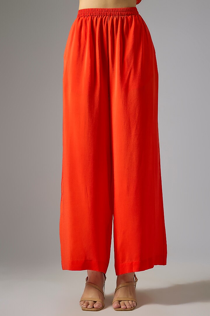Orange Silk Satin Georgette Leheriya Tunic Set by Stephany at Pernia's Pop Up Shop