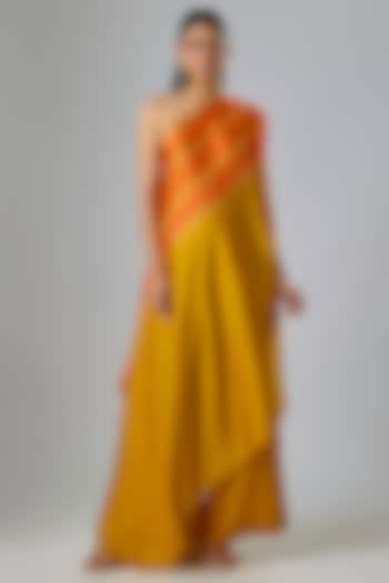 Gold Silk Satin Georgette Leheriya Tunic Set by Stephany at Pernia's Pop Up Shop