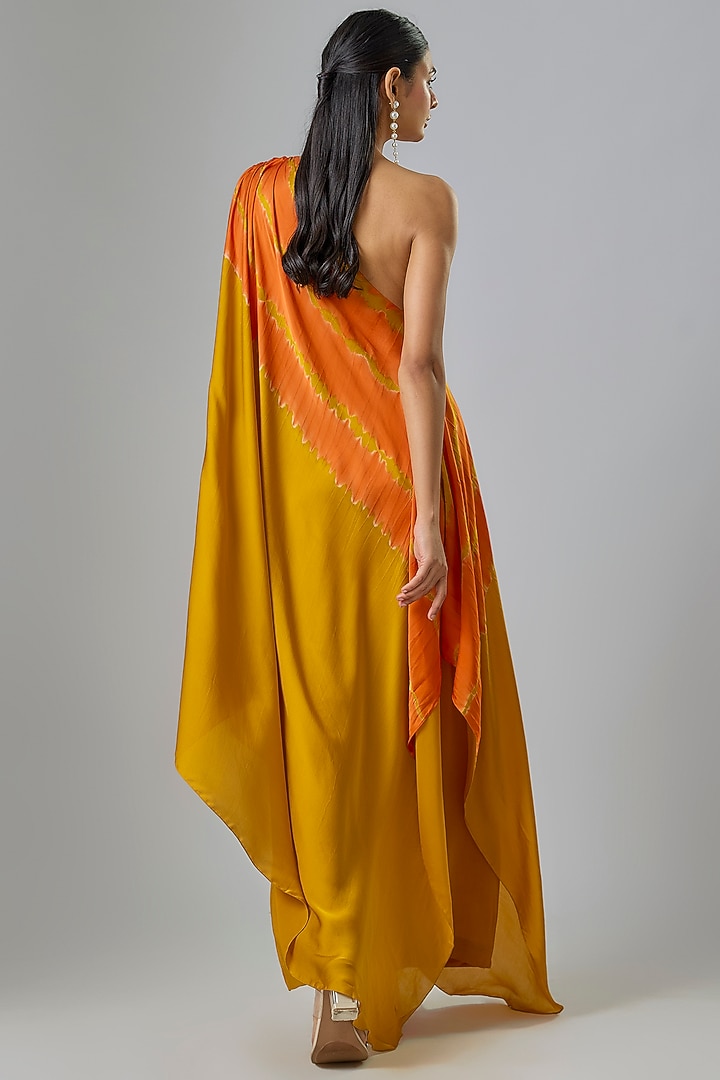 Gold Silk Satin Georgette Leheriya Tunic Set by Stephany at Pernia's Pop Up Shop