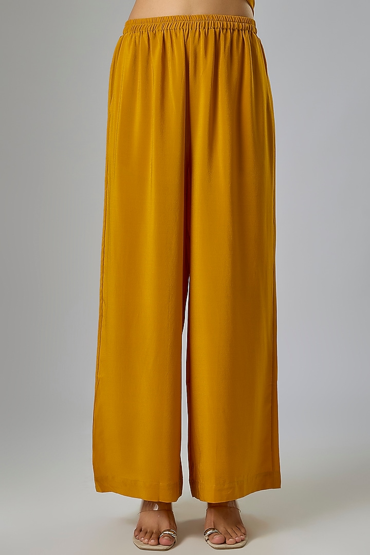 Gold Silk Satin Georgette Leheriya Tunic Set by Stephany at Pernia's Pop Up Shop