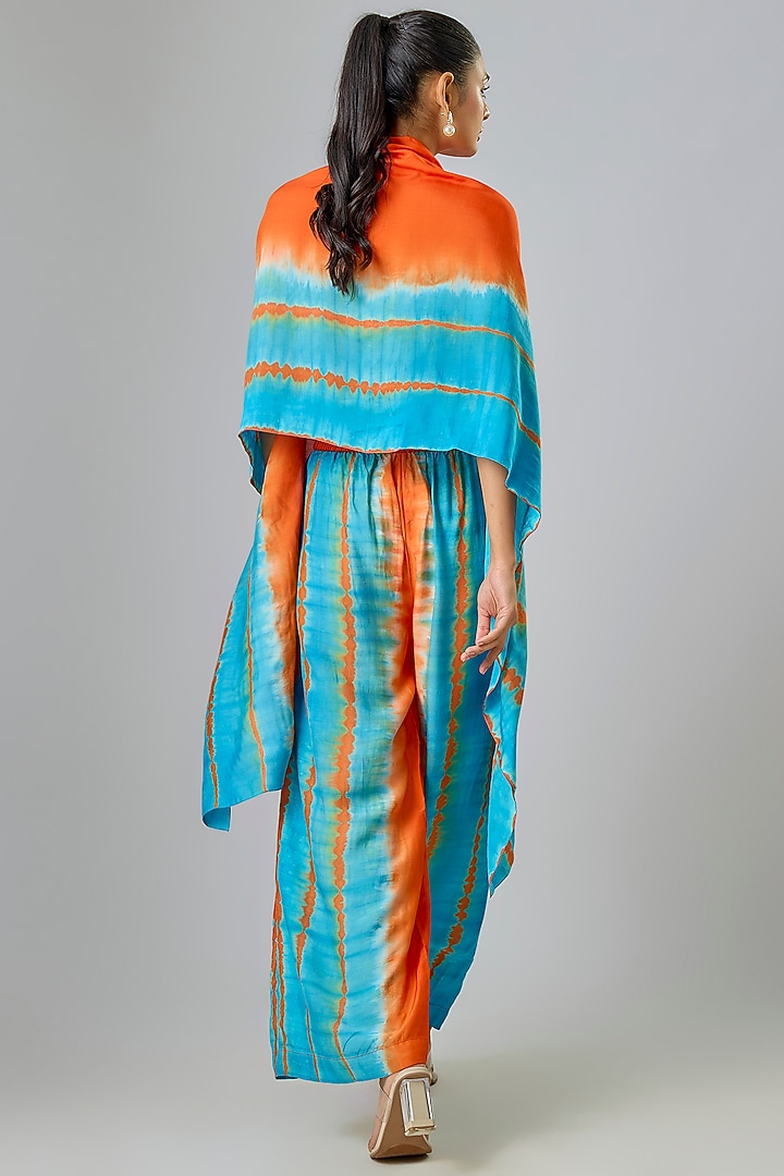 Blue Silk Satin Georgette Leheriya Kaftan Set by Stephany at Pernia's Pop Up Shop