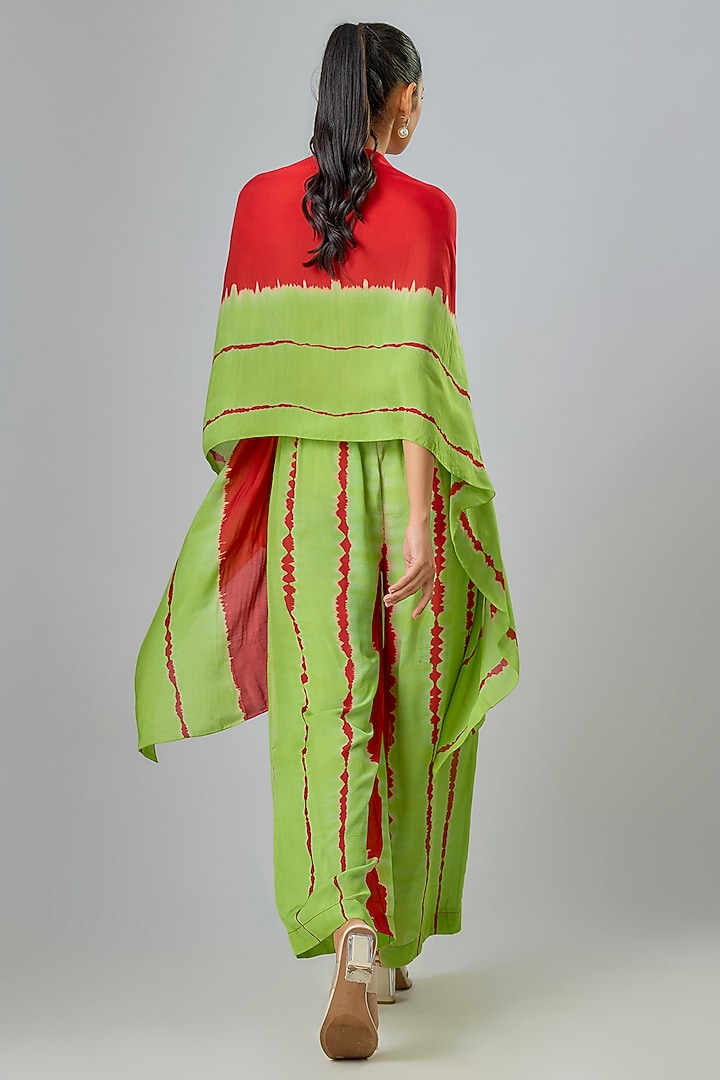 Red Silk Satin Georgette Leheriya Kaftan Set by Stephany at Pernia's Pop Up Shop