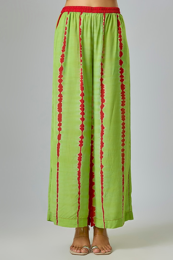 Red Silk Satin Georgette Leheriya Kaftan Set by Stephany at Pernia's Pop Up Shop