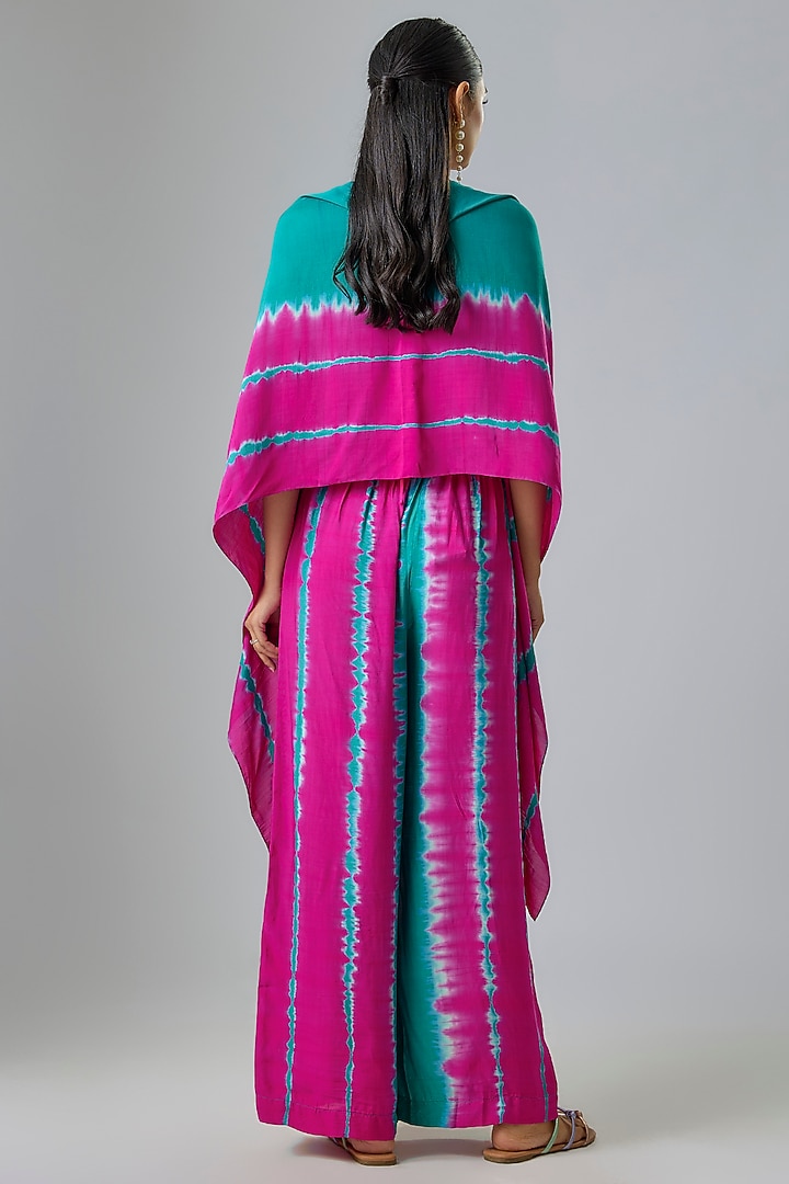 Green Silk Satin Georgette Leheriya Kaftan Set by Stephany at Pernia's Pop Up Shop