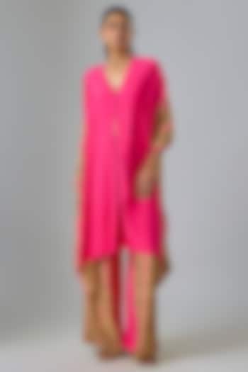 Pink Silk Satin Georgette Leheriya Kaftan Set by Stephany at Pernia's Pop Up Shop