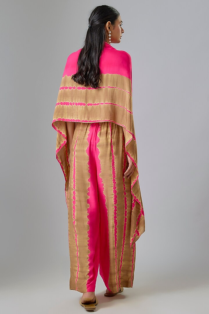 Pink Silk Satin Georgette Leheriya Kaftan Set by Stephany at Pernia's Pop Up Shop