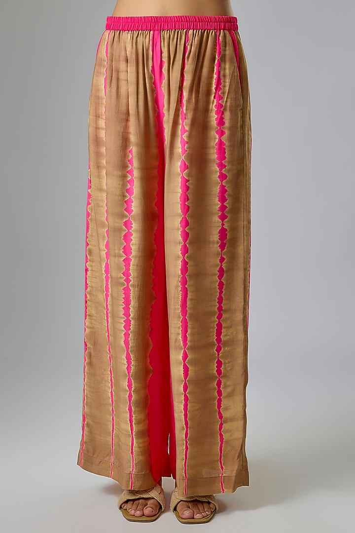 Pink Silk Satin Georgette Leheriya Kaftan Set by Stephany at Pernia's Pop Up Shop