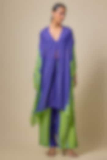 Purple Silk Satin Georgette Leheriya Kaftan Set by Stephany at Pernia's Pop Up Shop