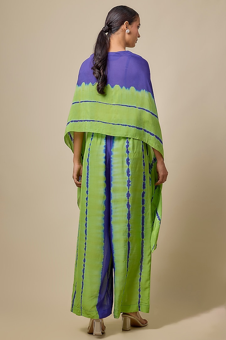 Purple Silk Satin Georgette Leheriya Kaftan Set by Stephany at Pernia's Pop Up Shop