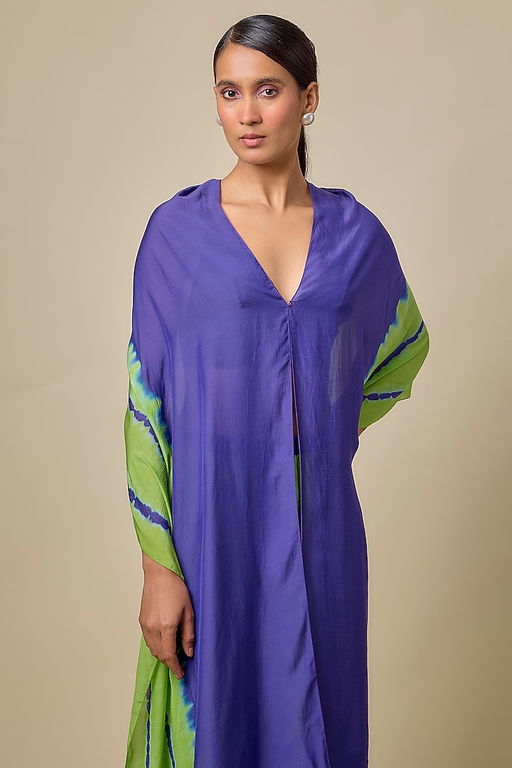 Purple Silk Satin Georgette Leheriya Kaftan Set by Stephany at Pernia's Pop Up Shop