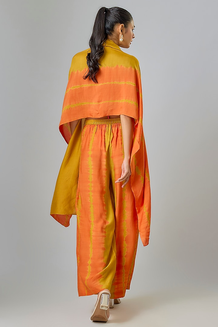 Gold Silk Satin Georgette Leheriya Kaftan Set by Stephany at Pernia's Pop Up Shop
