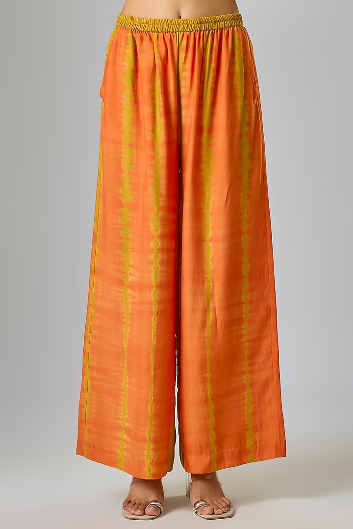 Gold Silk Satin Georgette Leheriya Kaftan Set by Stephany at Pernia's Pop Up Shop