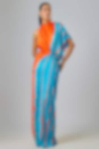 Blue Silk Lycra Satin Leheriya One Shoulder Vacation Dress by Stephany at Pernia's Pop Up Shop